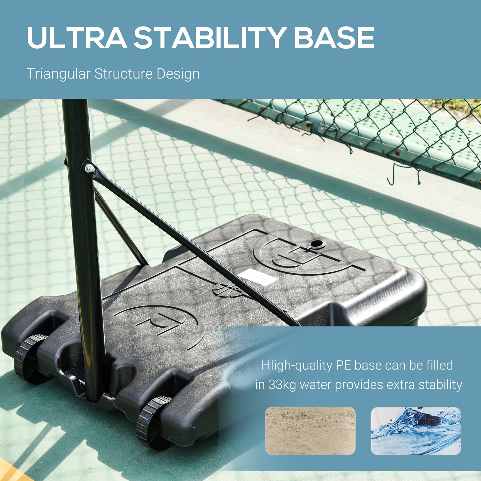 Portable Basketball Stand 175-215cm Hoop Base Net | Black