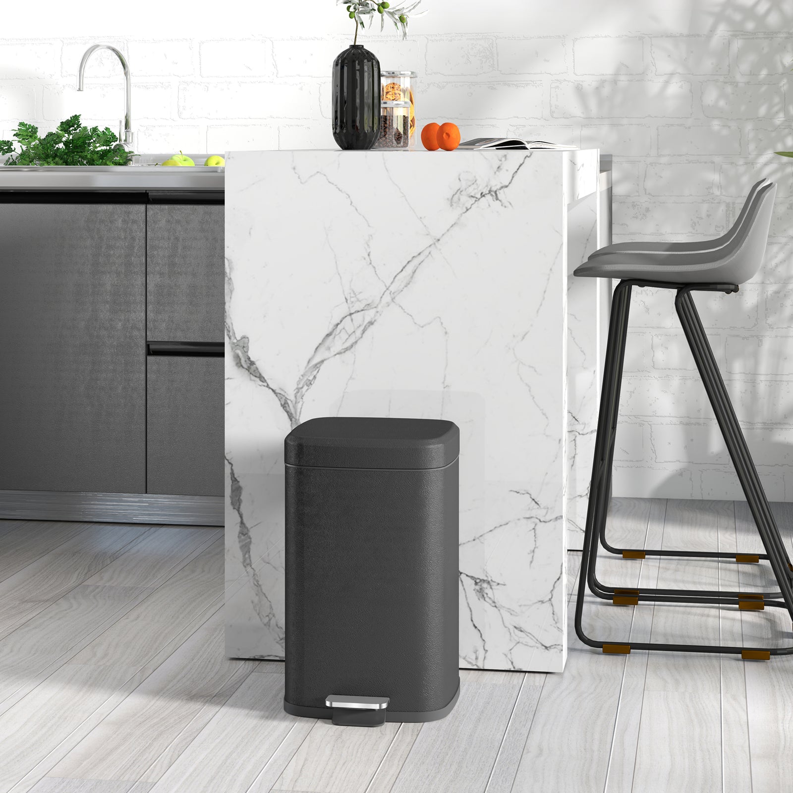 12/20l Kitchen Pedal Bin Metal Rubbish Bin Soft-close Lid | Large | Black