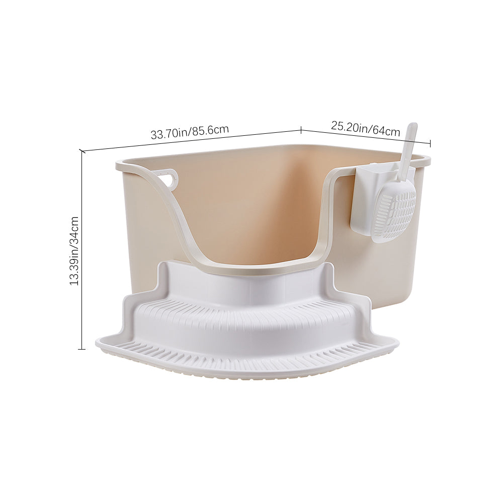 Semi-enclosed Cat Litter Box With Staircase And Scoop Open Top Design, Easy To Clean