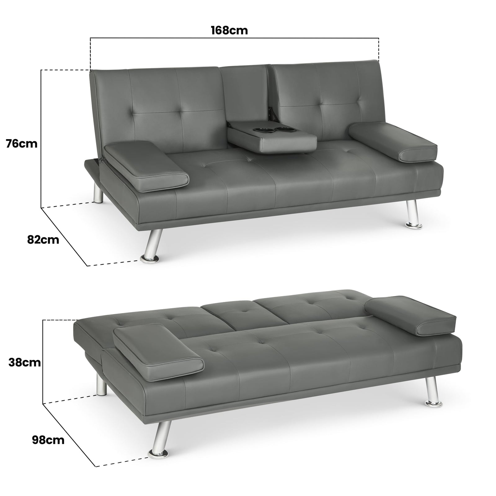 Faux Leather Click Clack Sofa Bed - 2 Seater | Grey