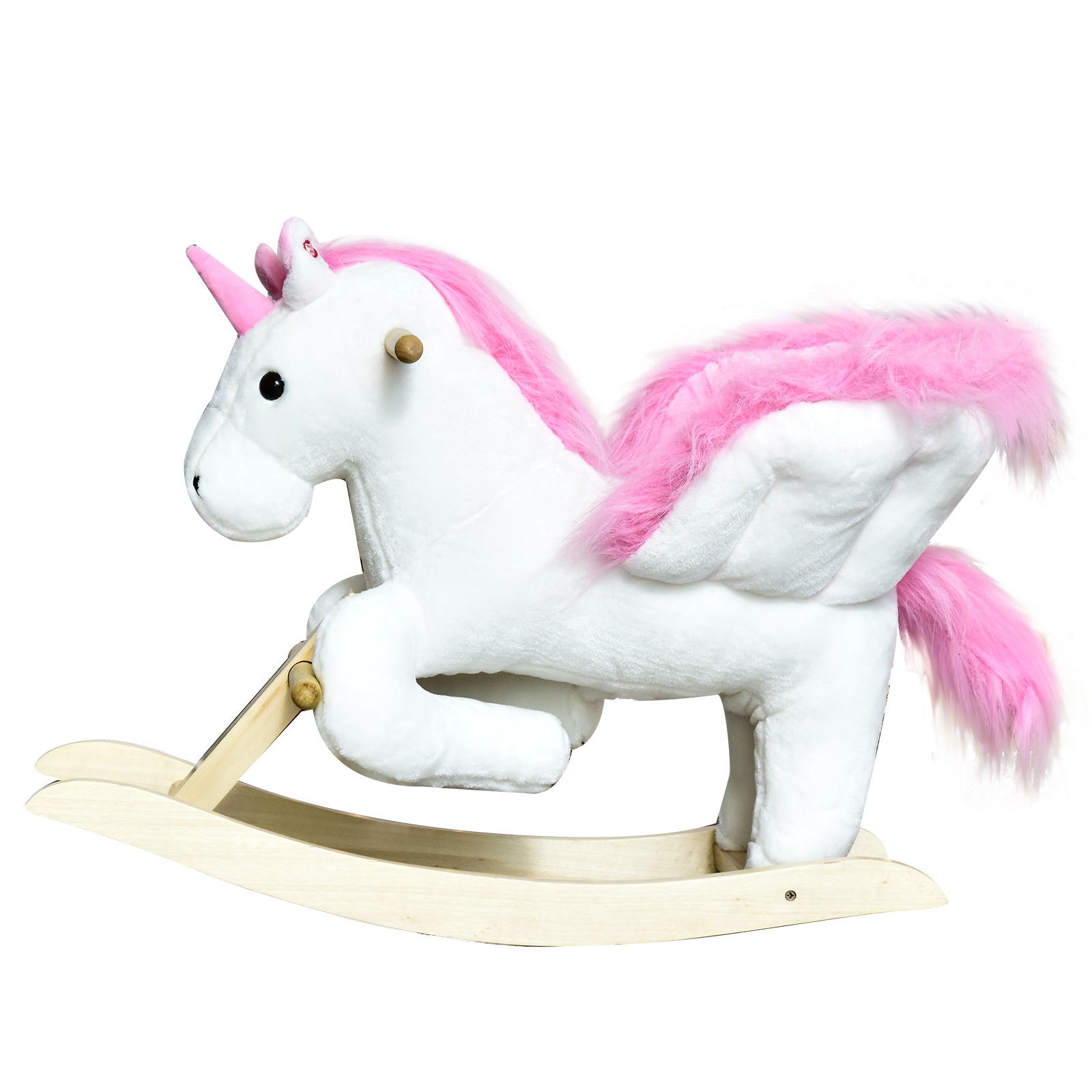 Kids Wooden Ride On Unicorn Rocking Horse Plush Toy Soft Seat Pink
