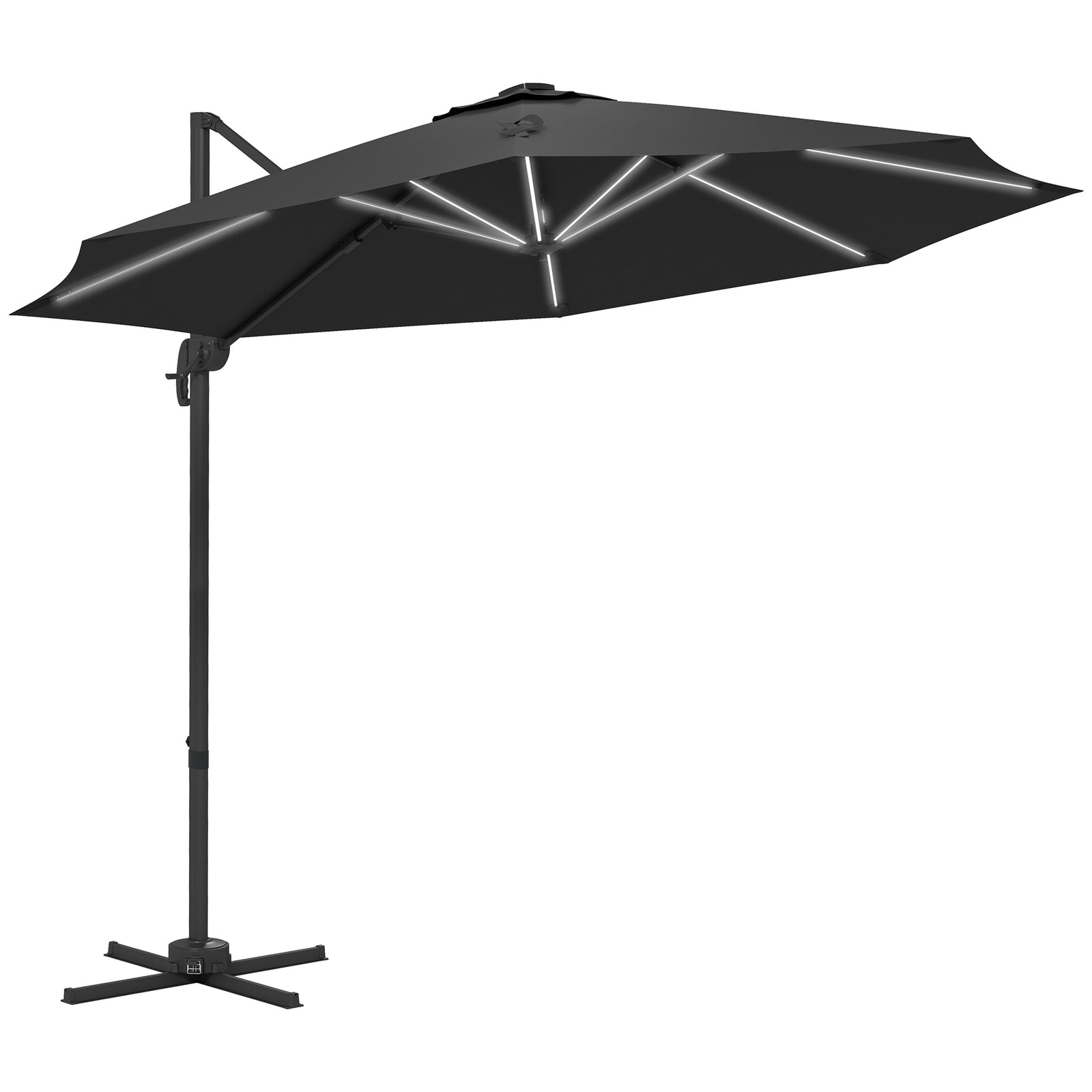 3m Solar Led Cantilever Parasol W/ Base | Dark Gray