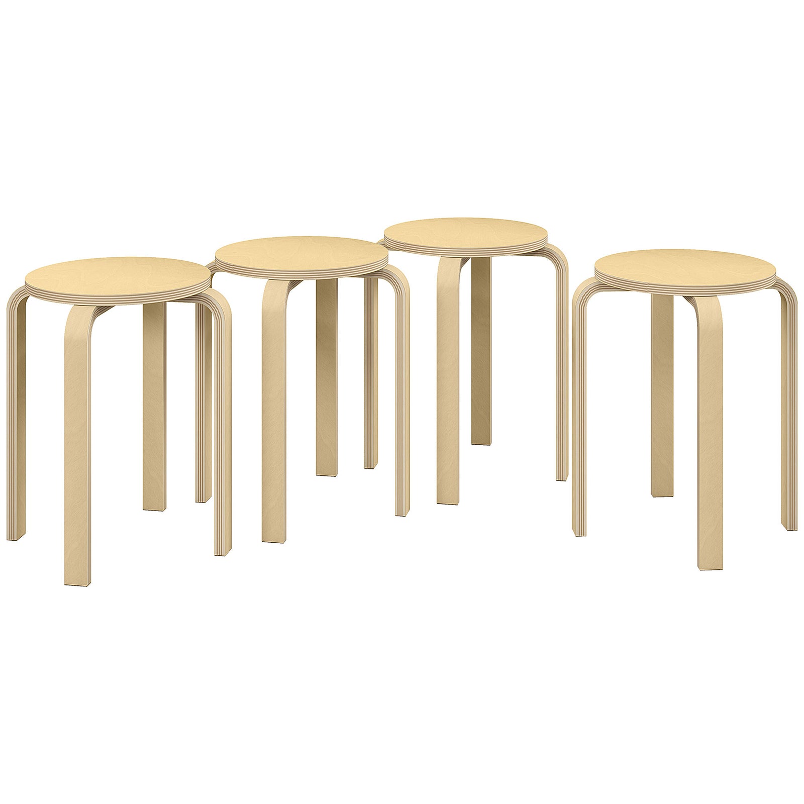 HOMCOM Stackable Stools Set Of 4, Round Backless Stools For Kitchen