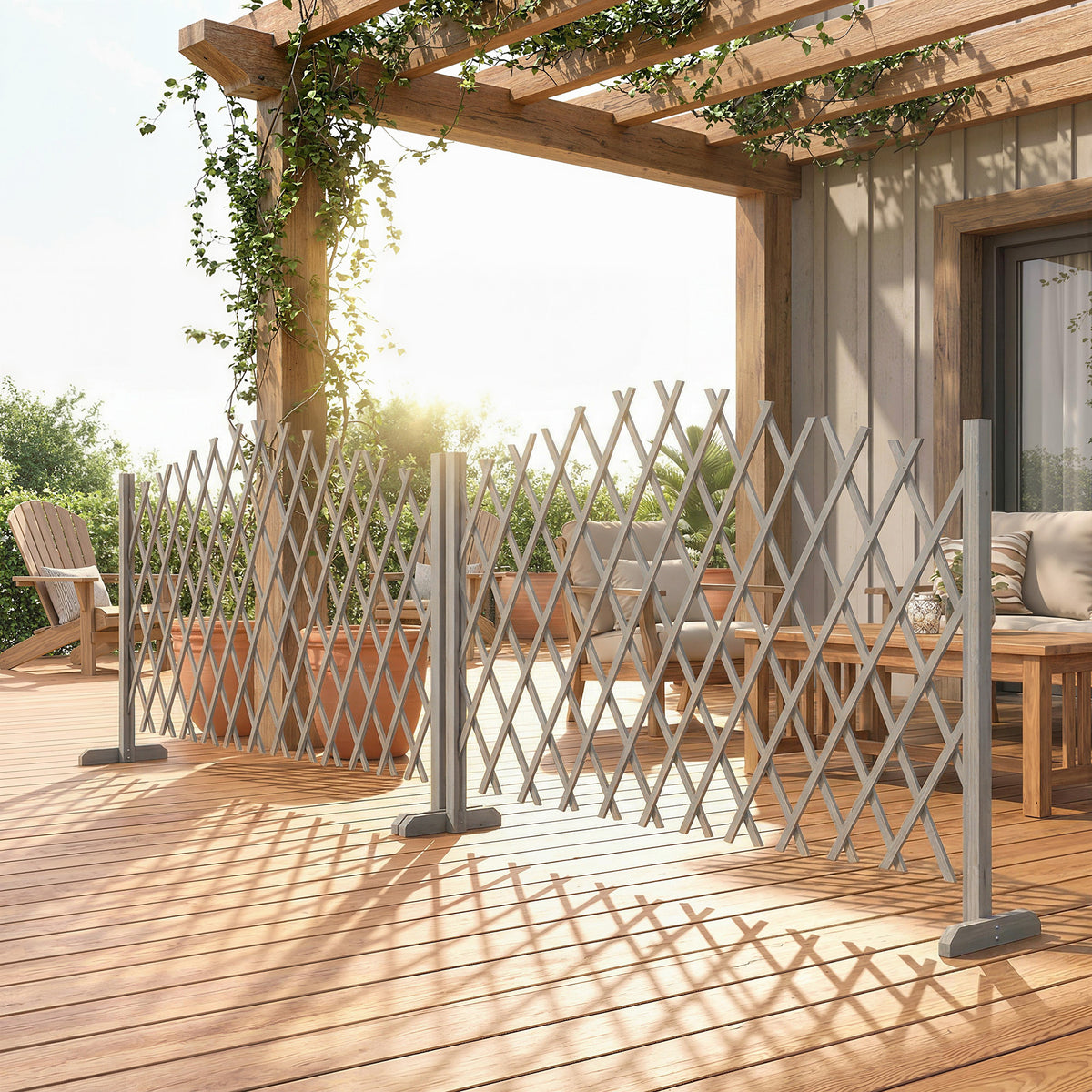 Outsunny Wooden Expanding Fence Panels, 180 X 30 X 103cm