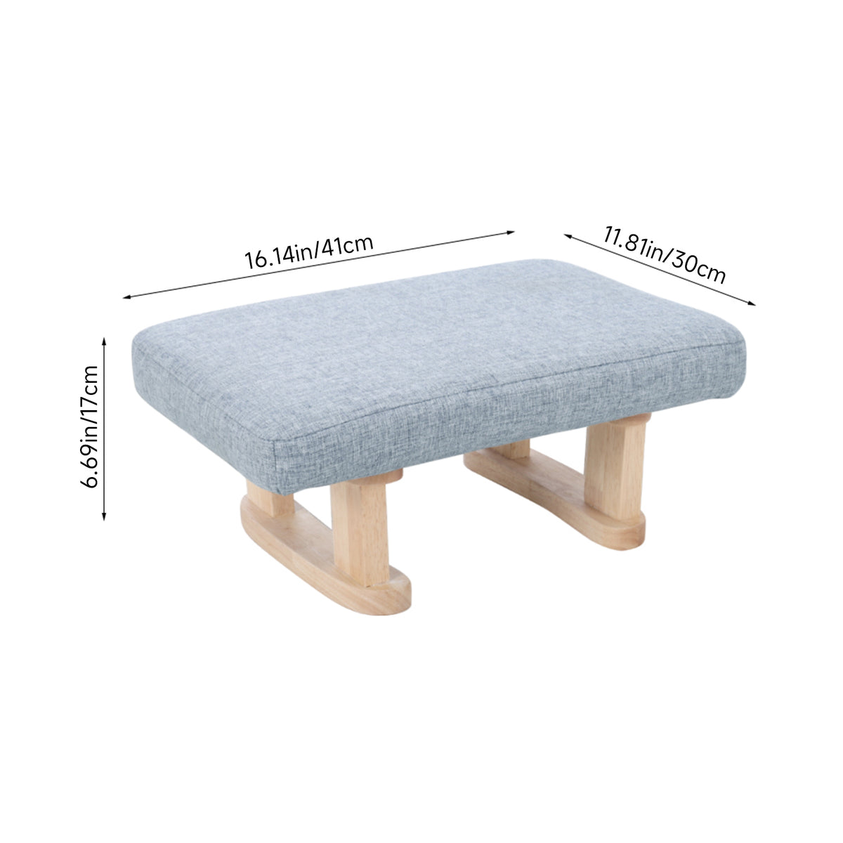Linen Upholstered Footstool With Wooden Legs | Light Blue
