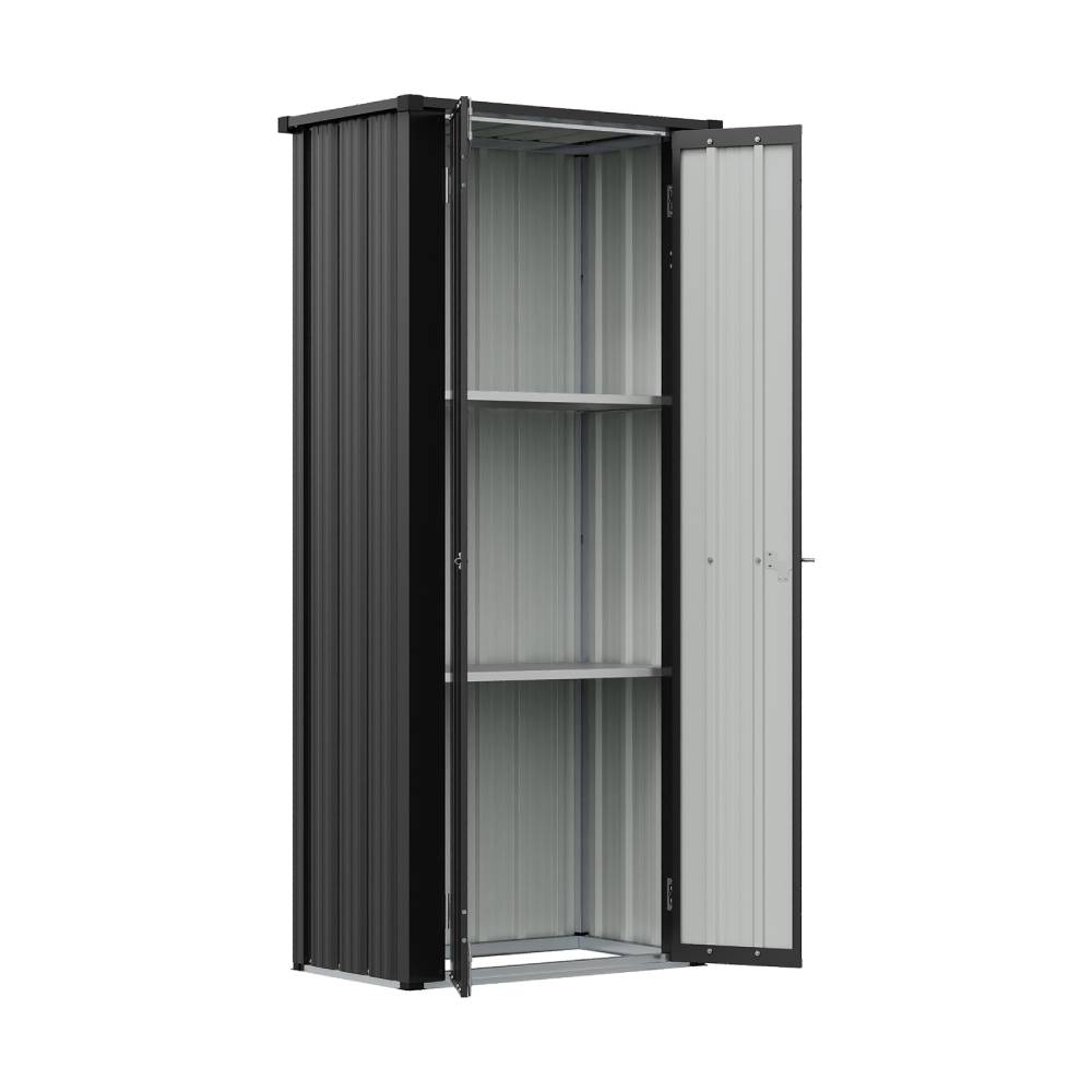 Metal Garden Storage Cabinet 2.6×1.5 Ft Outdoor Shed With 2 Shelves, Lockable Double Doors