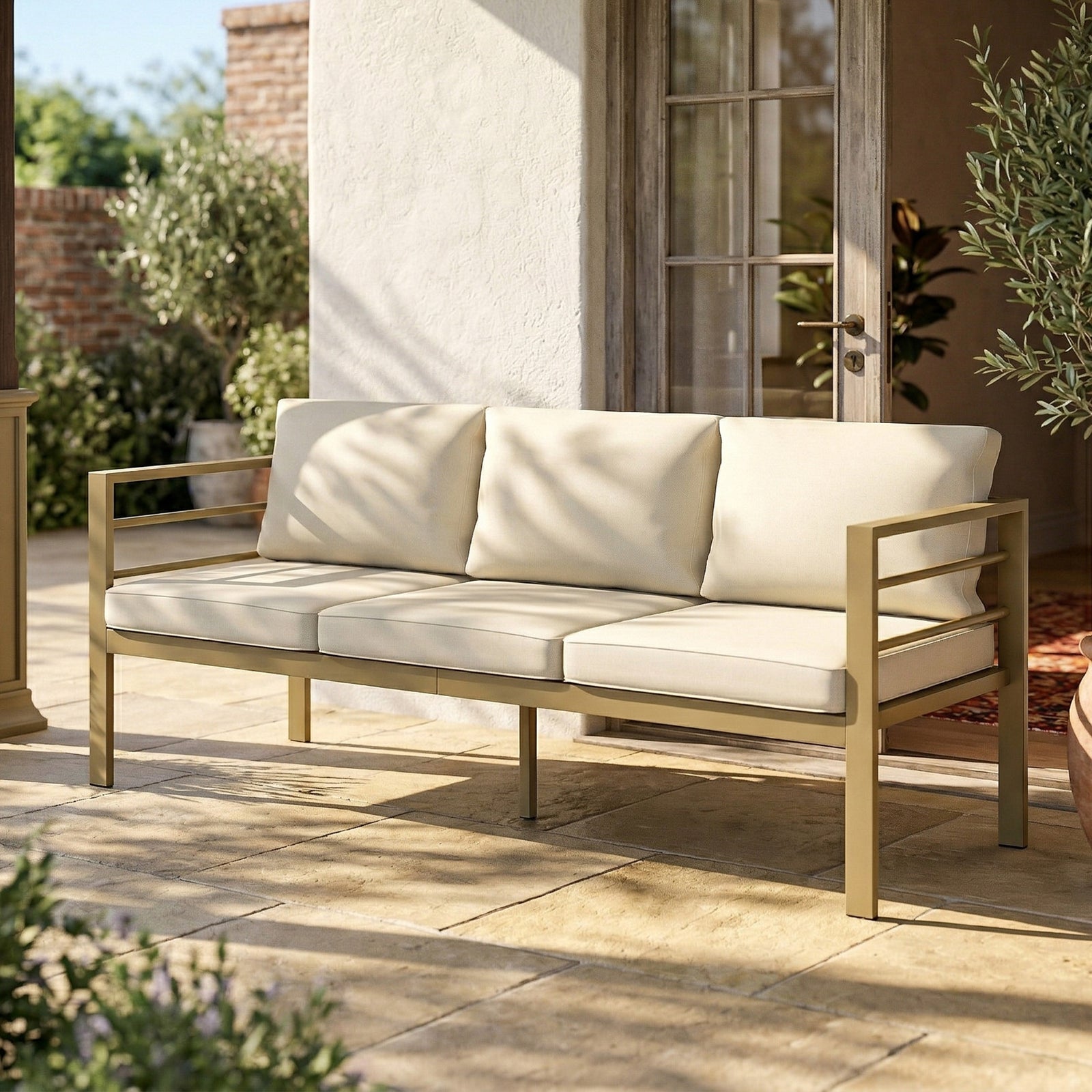 Garden Bench With Cushions, Outdoor Furniture | White