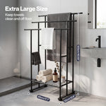 Towel Rail Metal Rack With Basket 3-tier Storage Anti-slip Foot Black | Black