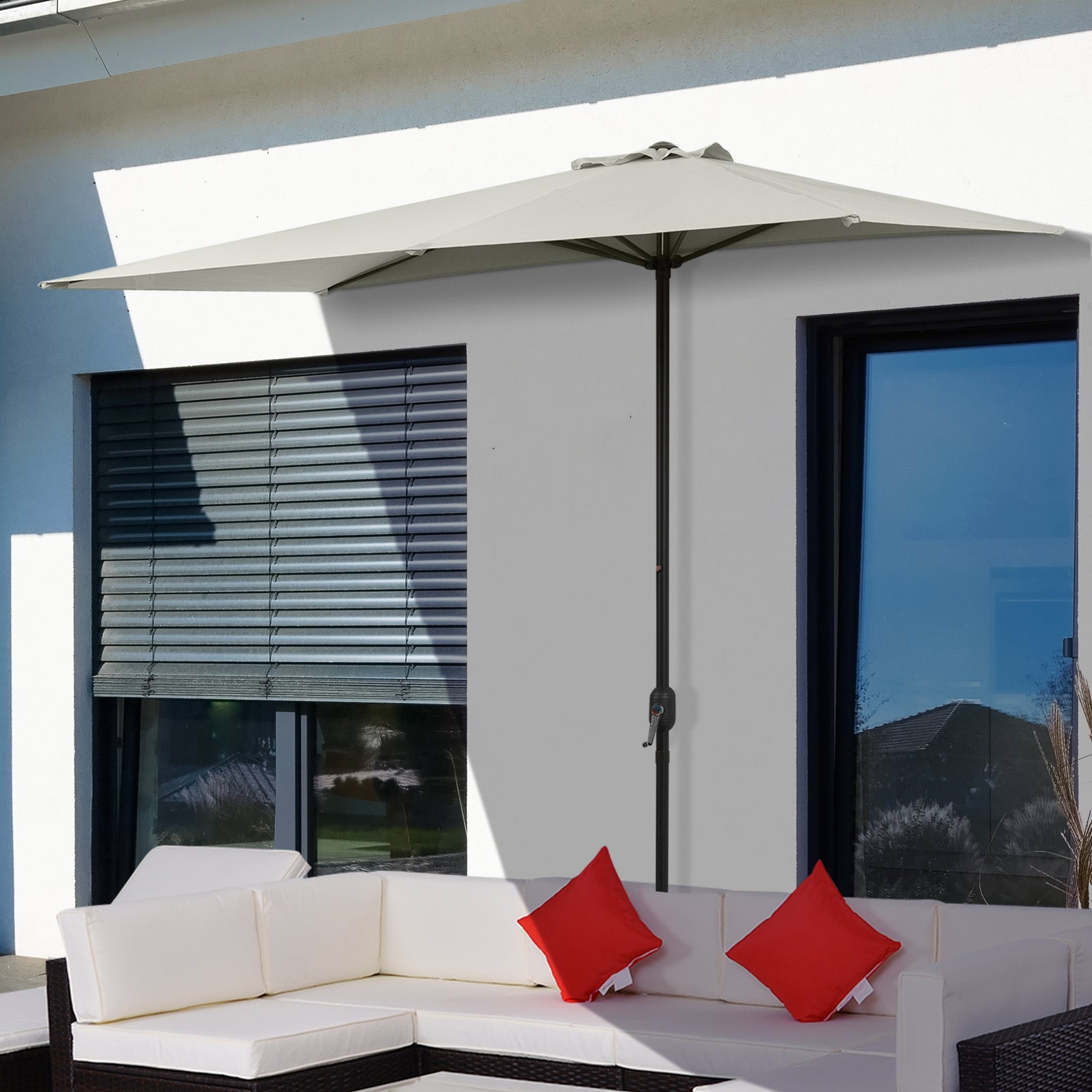 2.3m Half Round Parasol W/ Crank Handle | Beige