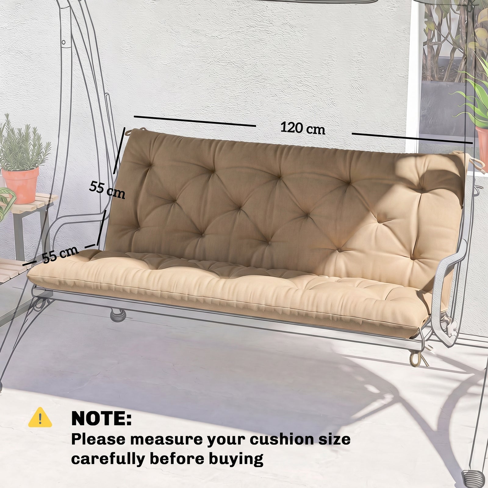 Garden Bench Cushion, Seat Pad With Ties | Brown