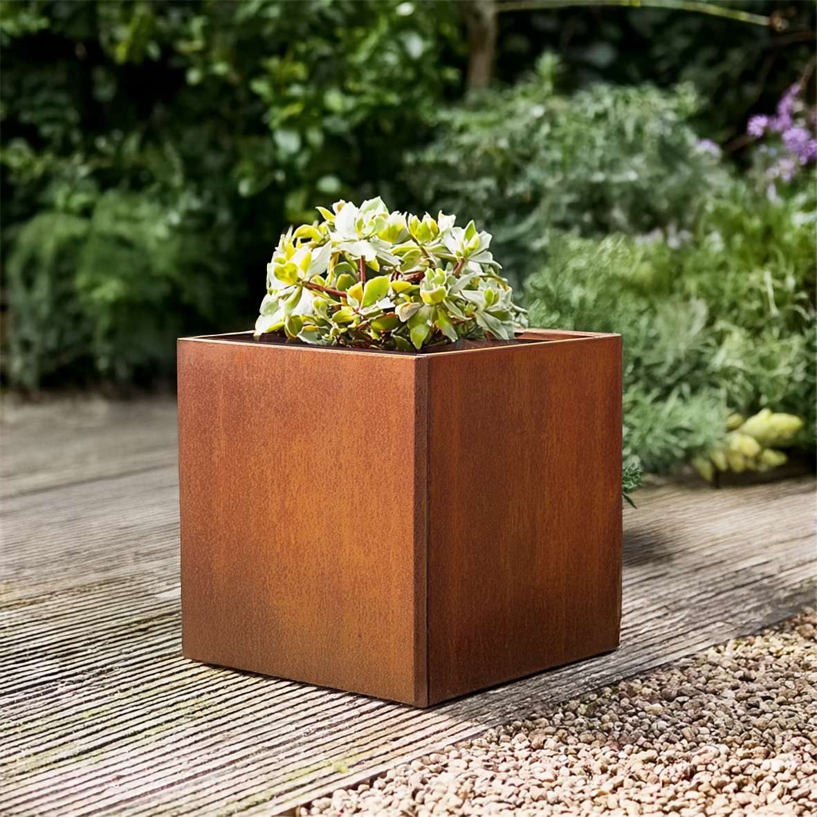 Pre Rusted Metal Planter Cube 50cm X 50cm
