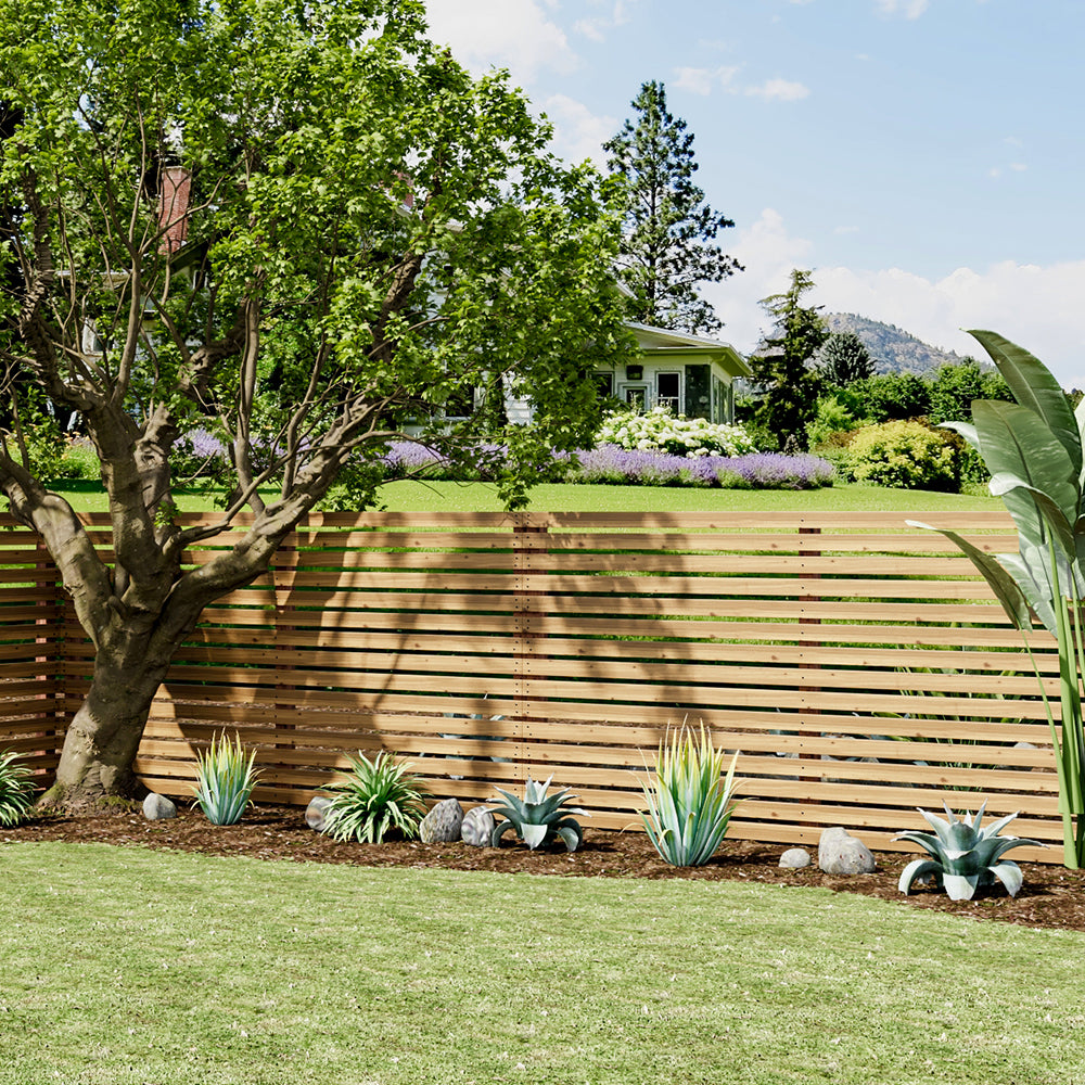 180cm W X 90cm H Garden Privacy Wooden Fence Panel, Solid Pine Slatted Outdoor Fence With Water-based Finish