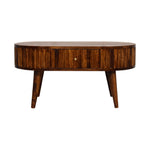 Solid Wood Stripe Chestnut Coffee Table, 2 Drawers, Dark Brown