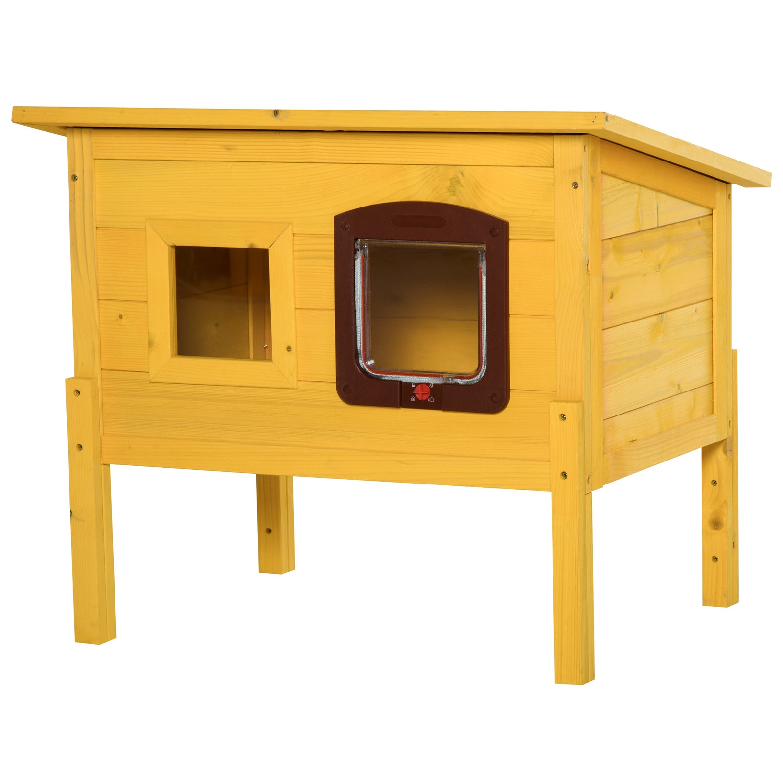 Pawhut Wooden Cat House Pet Home Outdoor Waterproof Door Roof Shelter Garden