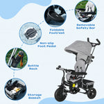 6 In 1 Kids Trike, Stroller With Parent Handle | Grey