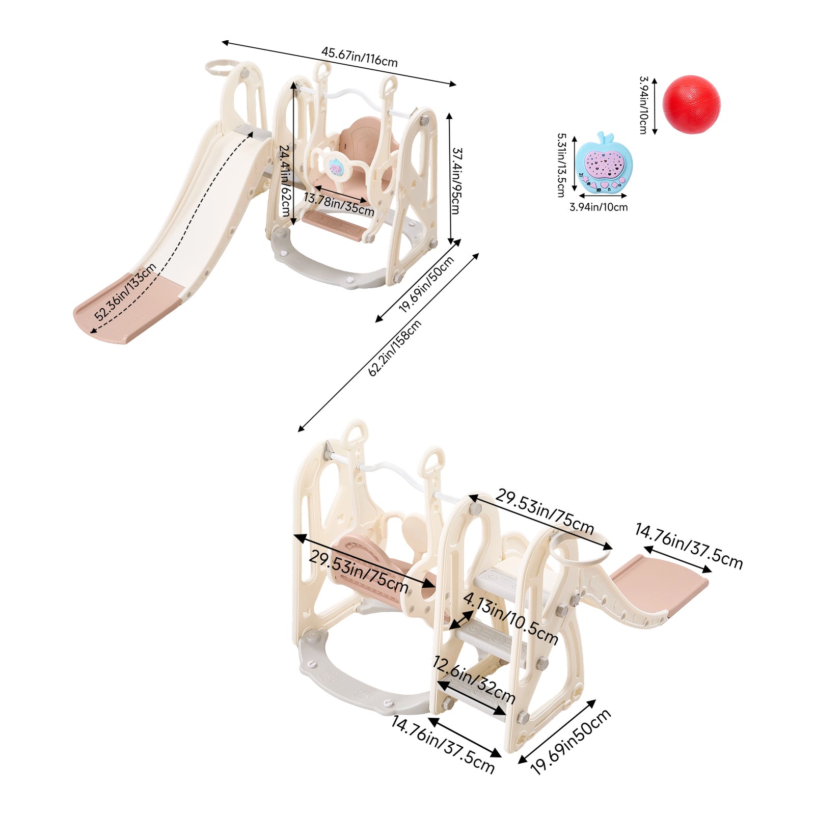 4-in-1 Kids Slide & Swing Set With Basketball Hoop | Pink