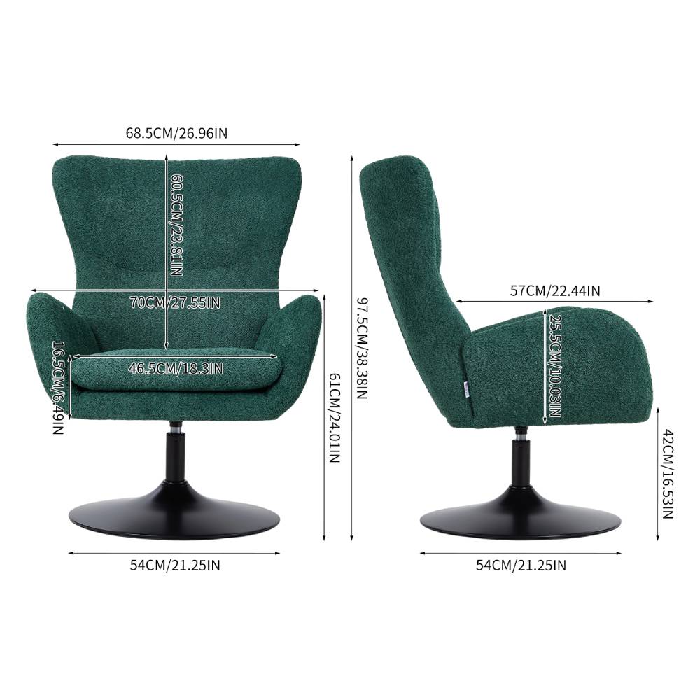 Tufted Swivel Accent Armchair With High Back & Armrests, Comfortable Upholstered | Dark Green