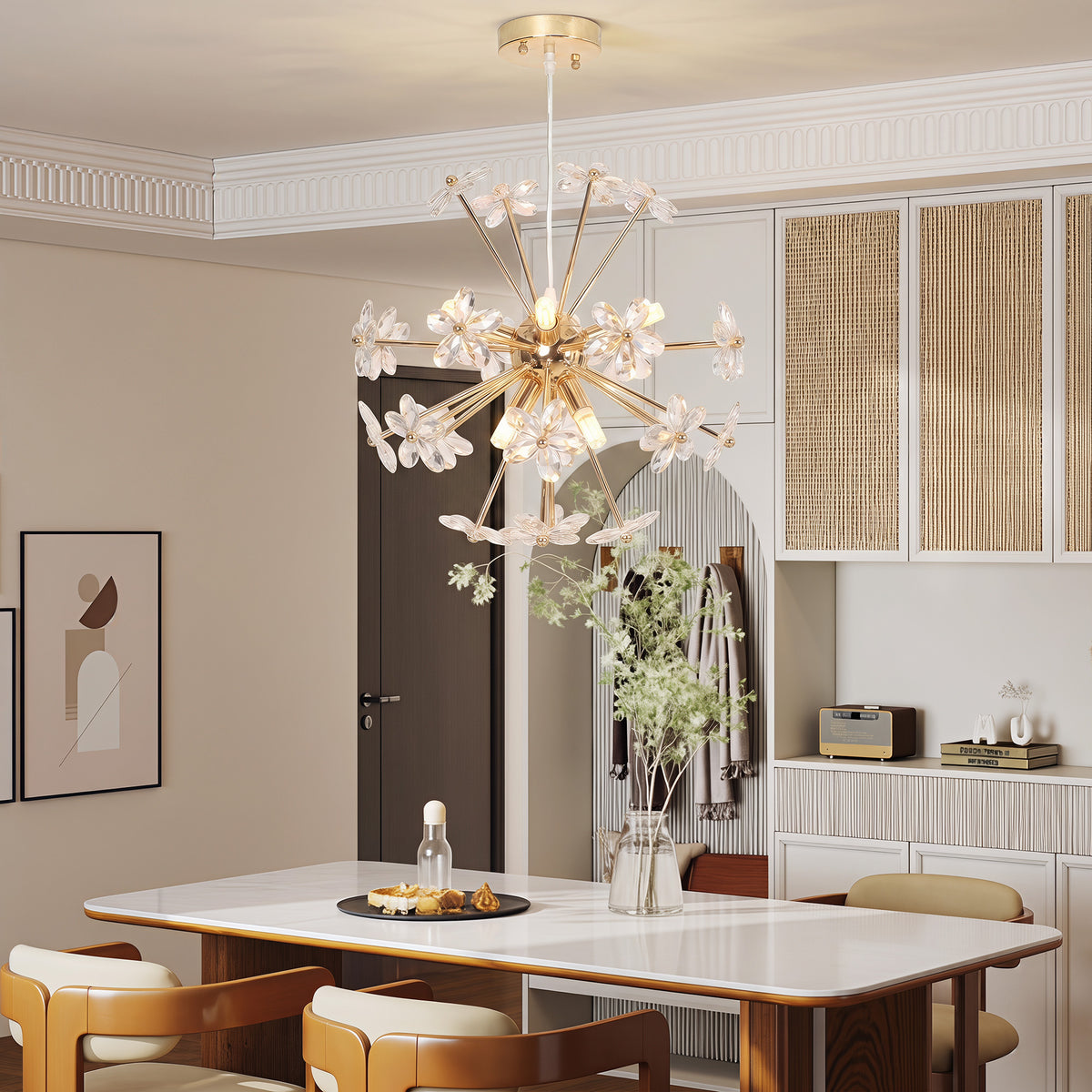 Crystal Chandeliers Ceiling Light With Flower, Pendant Light, Clear