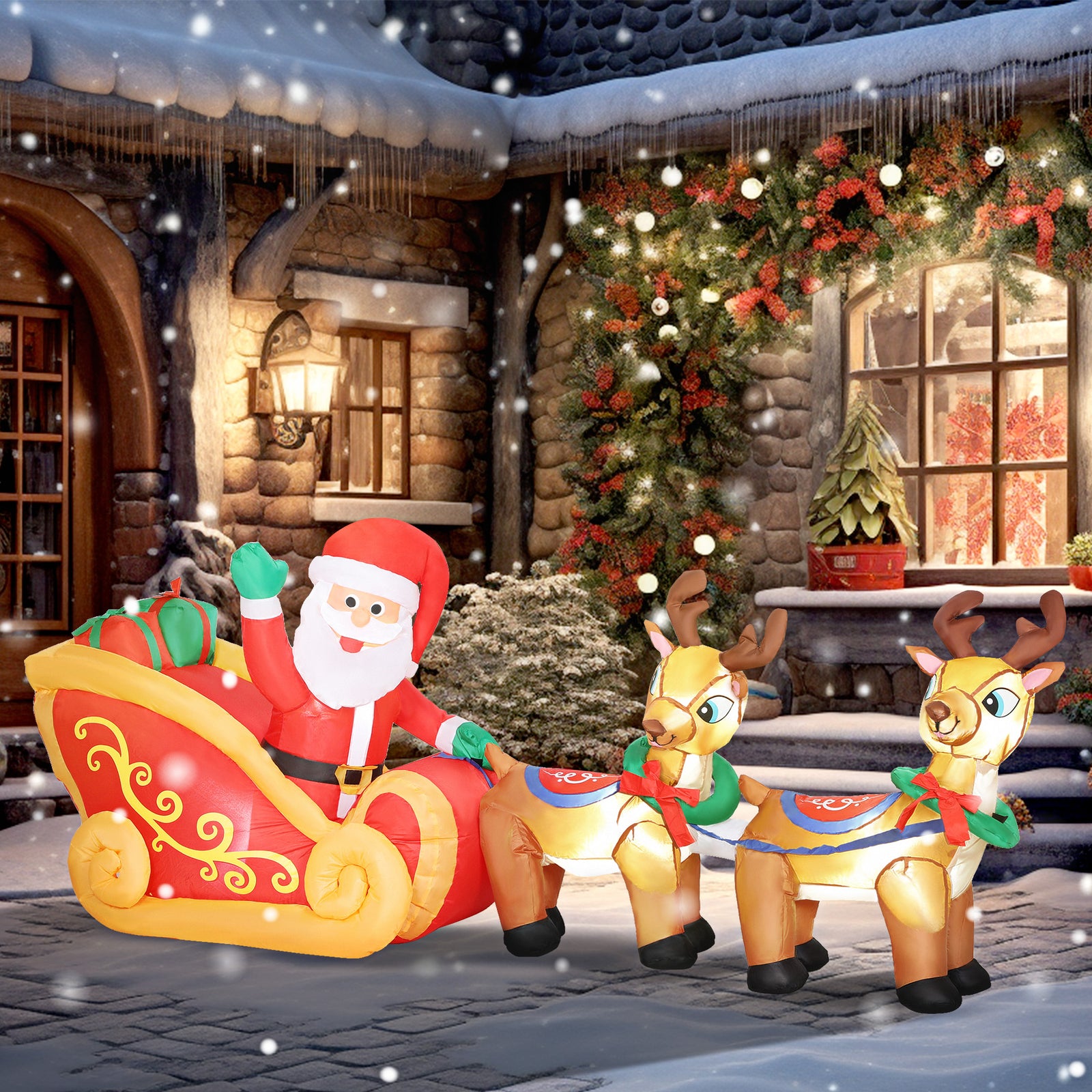 7.9ft Christmas Inflatable Santa On Sleigh, Blow Up Decoration