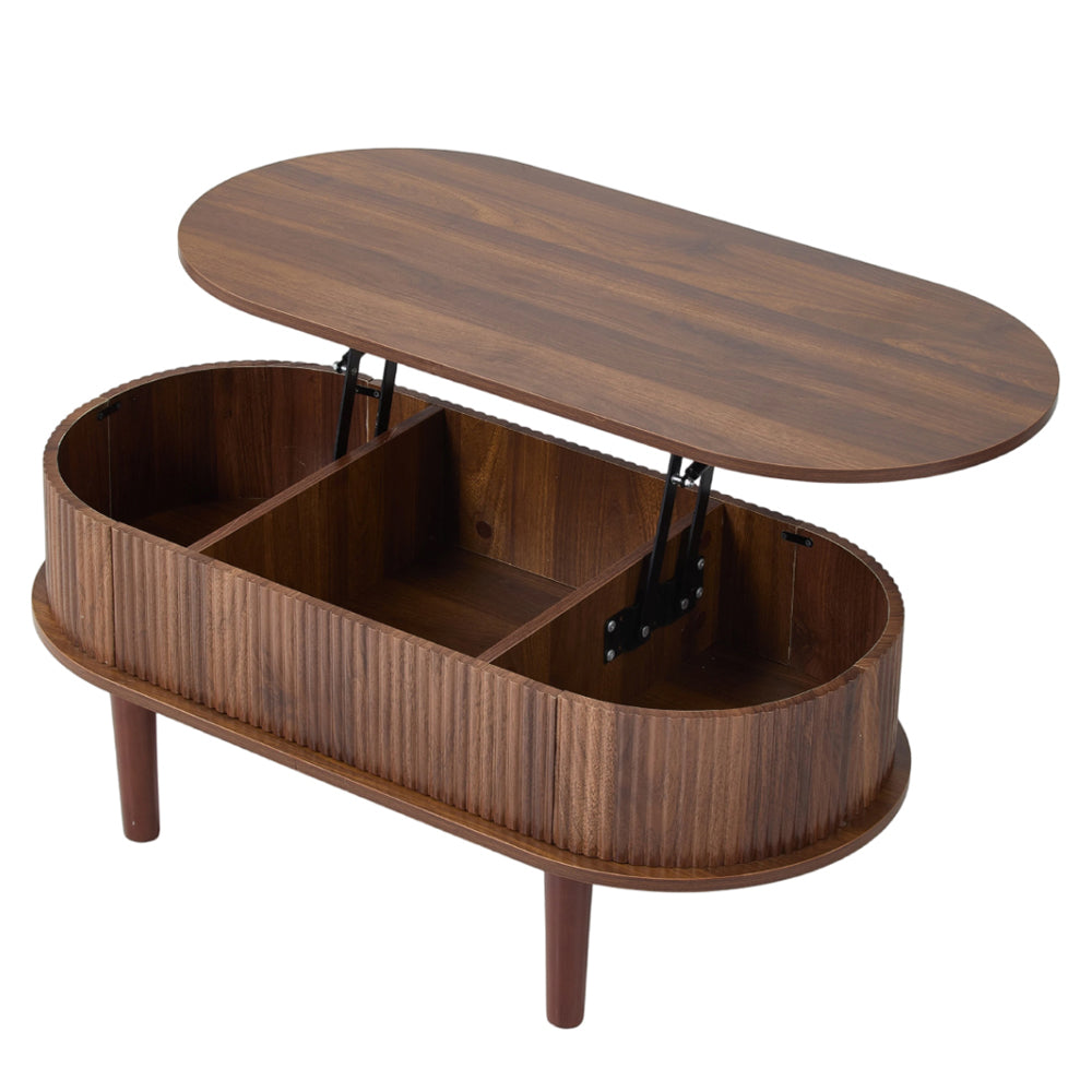 Wooden Oval Lift-top Coffee Table With Hidden Compartment