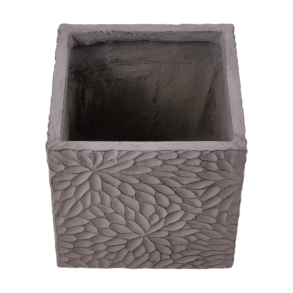 Patterned Cement Flower Pot With Drainage Modern Textured Concrete Planter | Small | Charcoal Grey