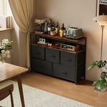 5-drawer Metal Frame Chest Of Drawers Storage Cabinet With Power Strip | Black