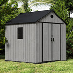 7.38 × 7.38 Ft Garden Tool Shed With Apex Roof & Combination Lock – Heavy-duty Grey Wood Grain Outdoor Storage Shed With Floor, Window & Ventilation Panels