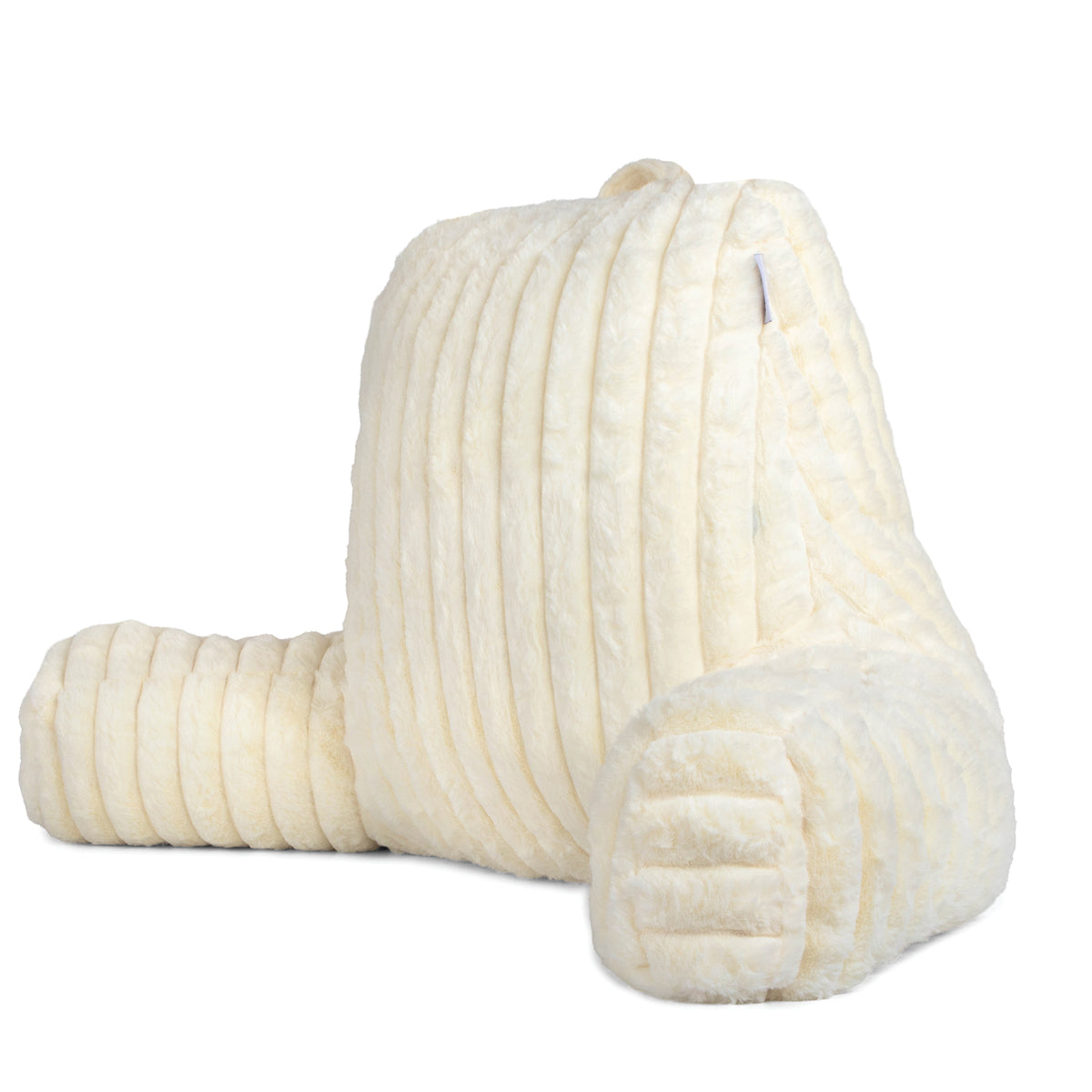 Deluxe Large Reading Pillow, Soft Ribbed Faux Fur, Shredded Memory Foam Cuddle Cuddle Cushion Backrest Arm Support | L | Cream