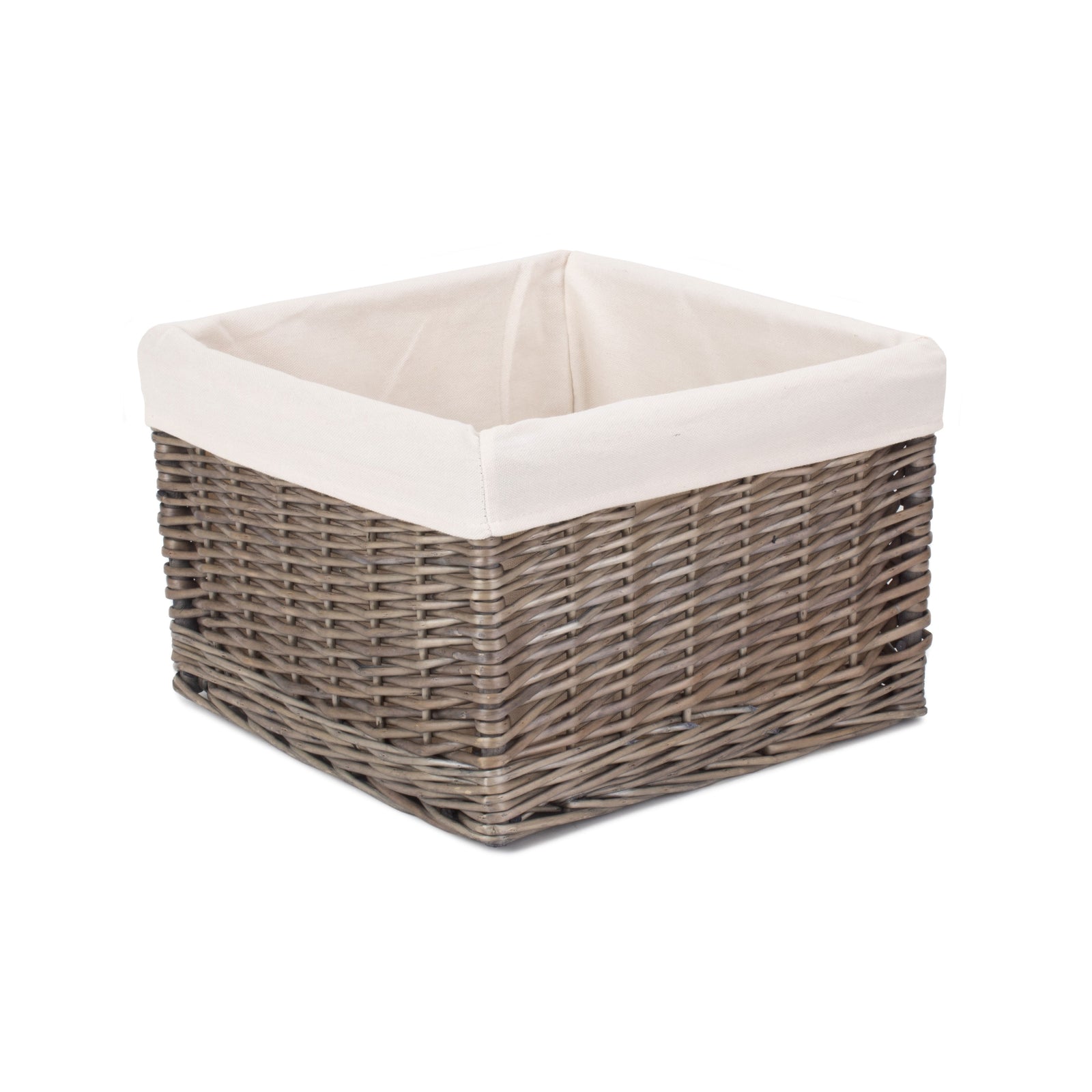 Wicker Square Antique Wash Lined Storage Basket | Large | White