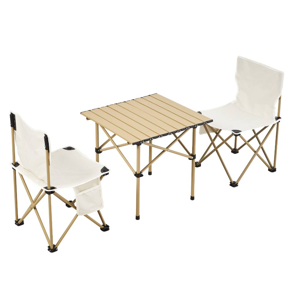 Set Of 3 Portable Folding Camping Table And Chair Set – Lightweight And Compact Outdoor Furniture | Set-of-3 | Beige