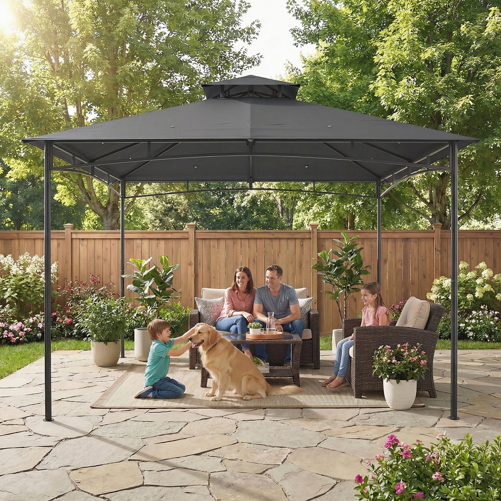  3 X 3 M Gazebo, Outdoor Gazebo Canopy With 2-tier Roof | Grey