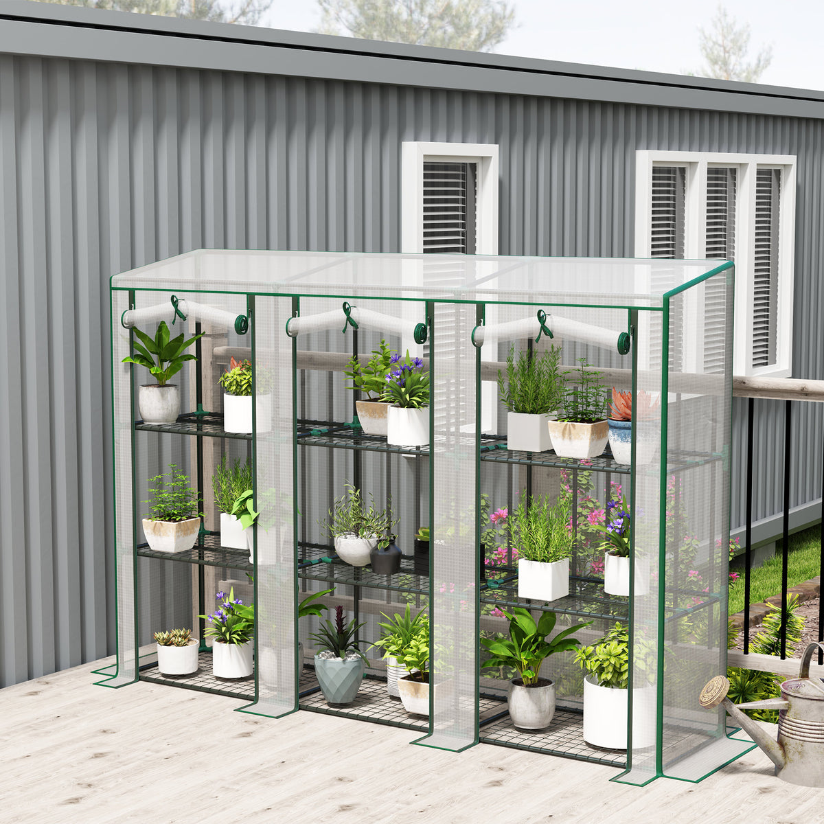 Outsunny 3 Tier Lean-to Mini Greenhouse With Plastic Cover, White