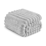 Ribbed Jacquard Fleece Blanket Throw Soft Warm Bed & Sofa Cover | 200cm x 240cm | Light Grey
