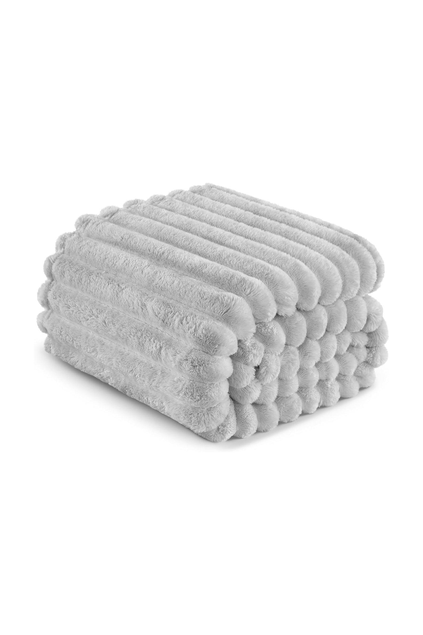 Ribbed Jacquard Fleece Blanket Throw Soft Warm Bed & Sofa Cover | 150cm x 200cm | Light Grey