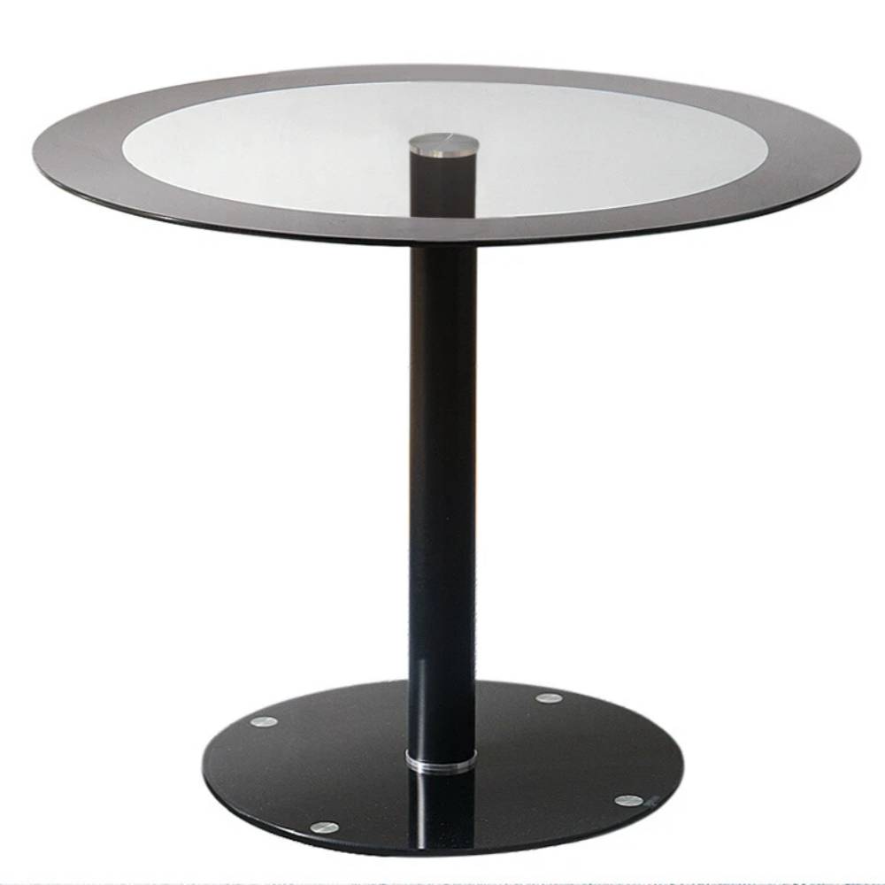 Breeins 90cm Dia X 75cm H Round Dining Table, Black Rim Tempered Glass Top With Clear Center, Modern Pedestal Base Glass Dining Table