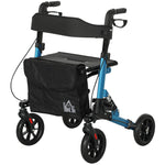 Folding Rollator Walker With Seat, Backrest, Bag, 4 Wheels | One Size | Blue