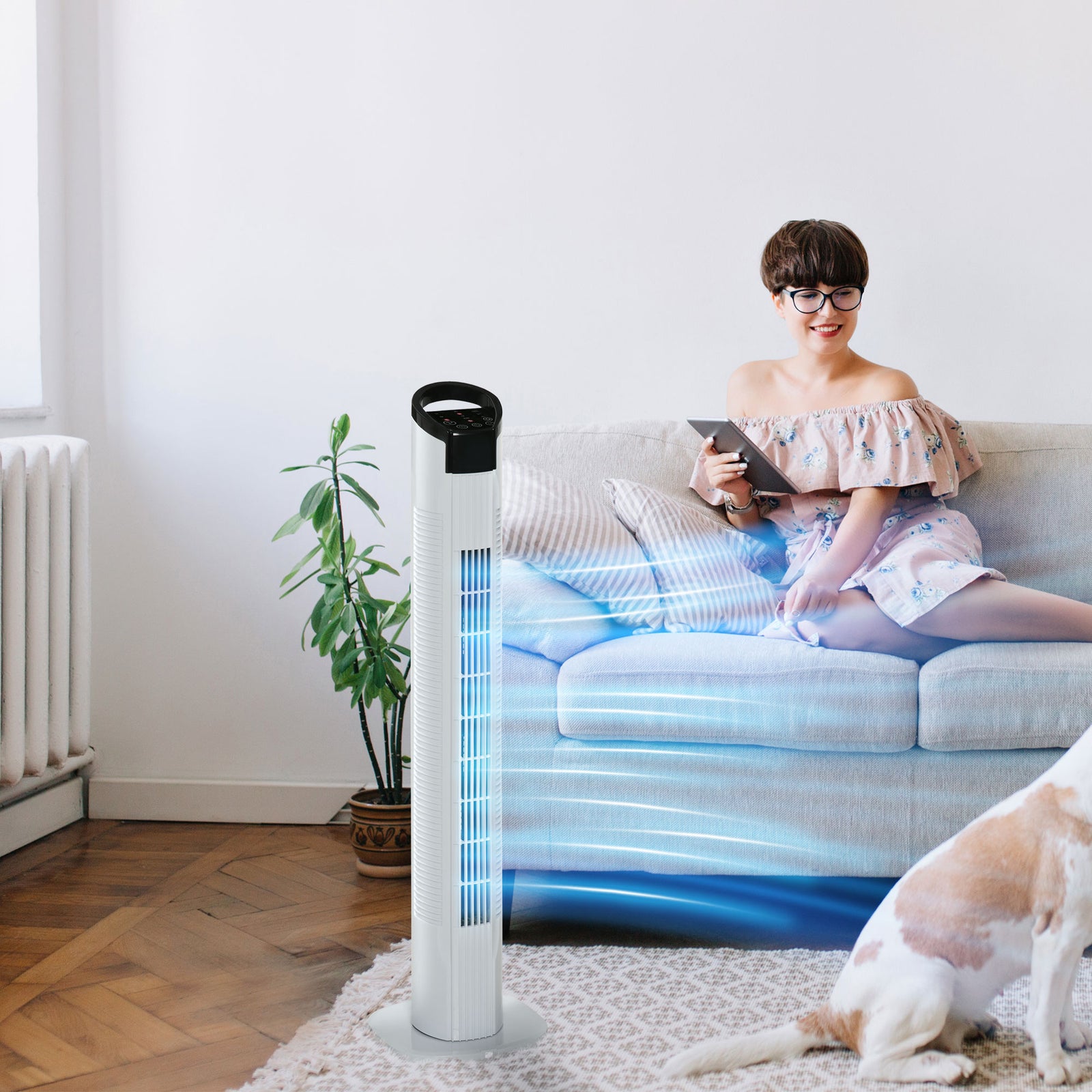 Led Tower Fan With Oscillation 3 Speed 3 Mode | One Size | White