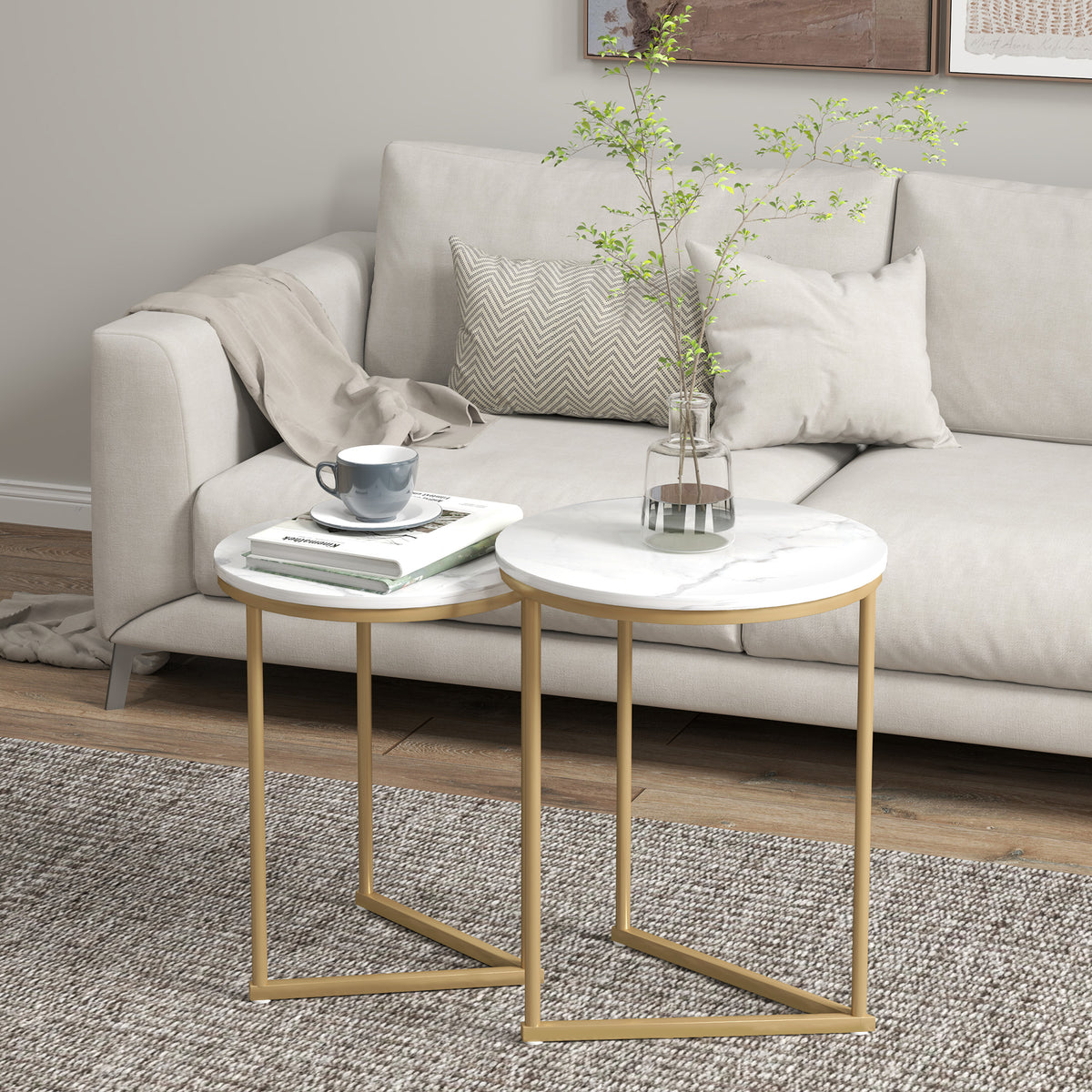 esting Coffee Table Set Of 2 With Metal Frame | One Size | Gold