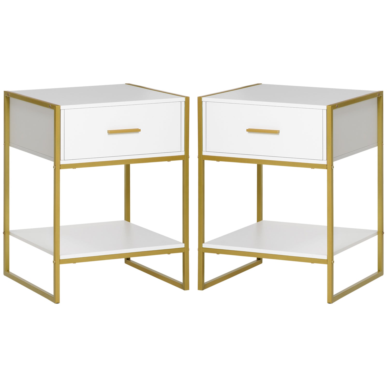 Modern Bedside Table Side Table Shelf Drawer | Set of 2 | White