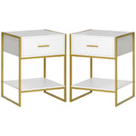 Modern Bedside Table Side Table Shelf Drawer | Set of 2 | White