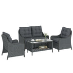 4 Piece Rattan Patio Furniture Set With Removable Cushion Covers