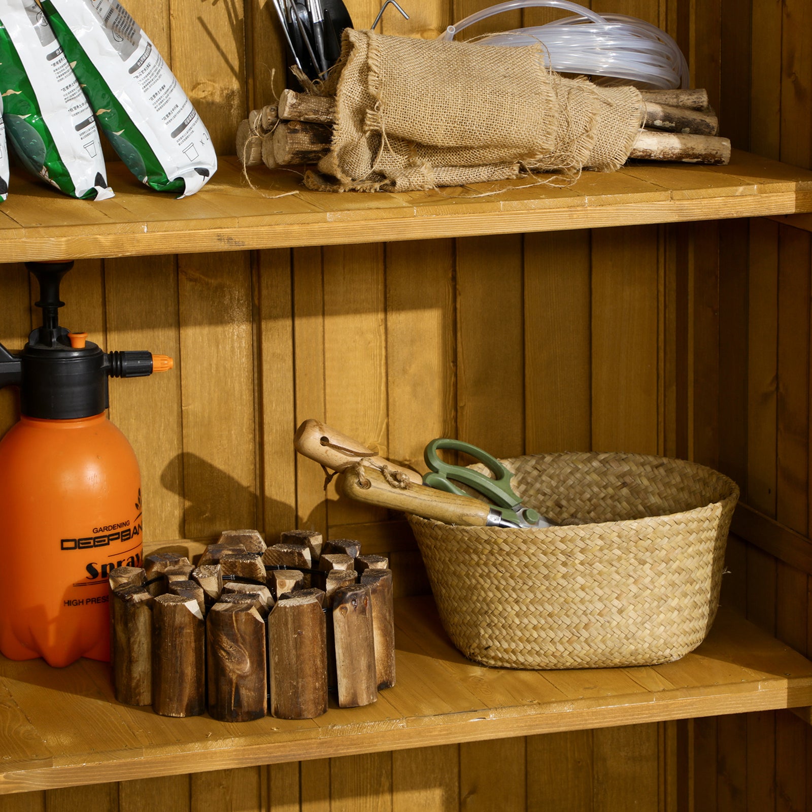Wooden Garden Storage Shed, 3-tier Shelves Tool Cabinet