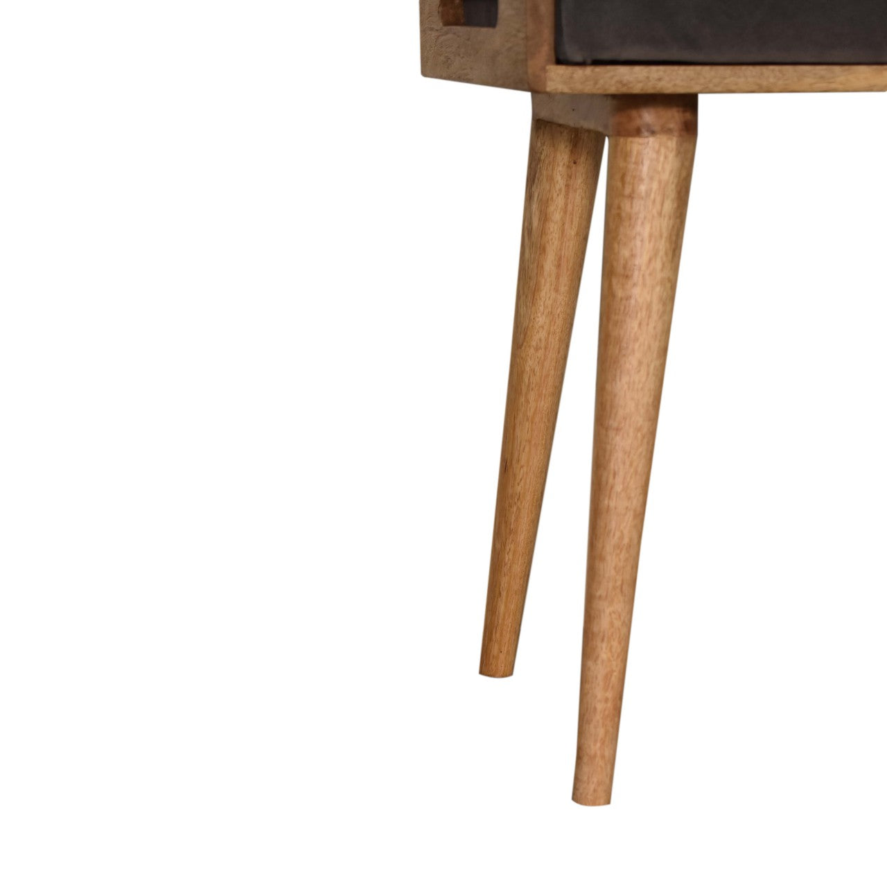 Solid Mango Wood Grey Velvet Tray Style Footstool
