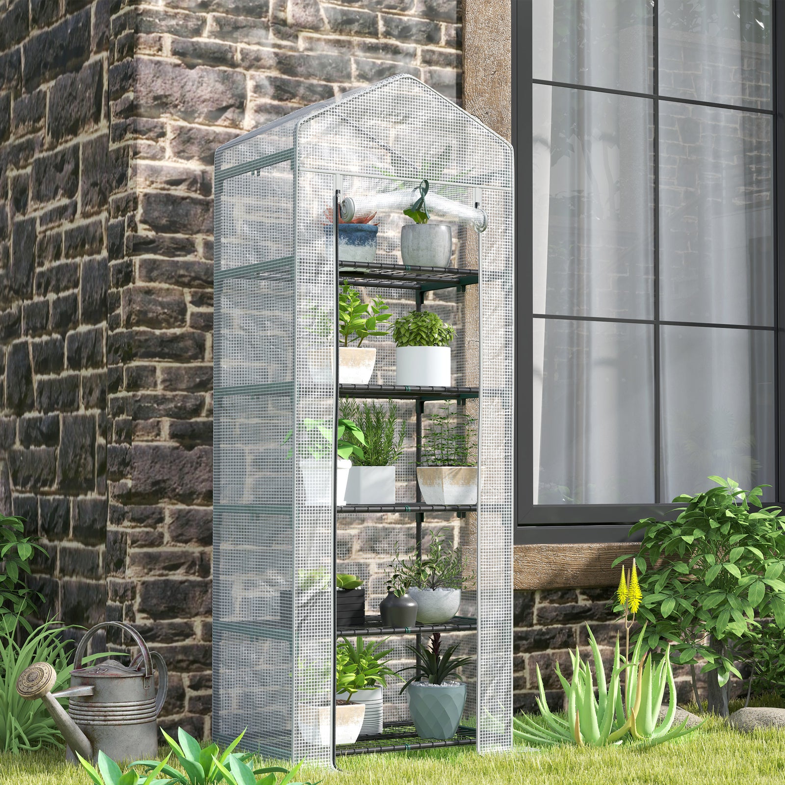 5 Tier Mini Greenhouse Grow House W/ Roll Up Door | Gray