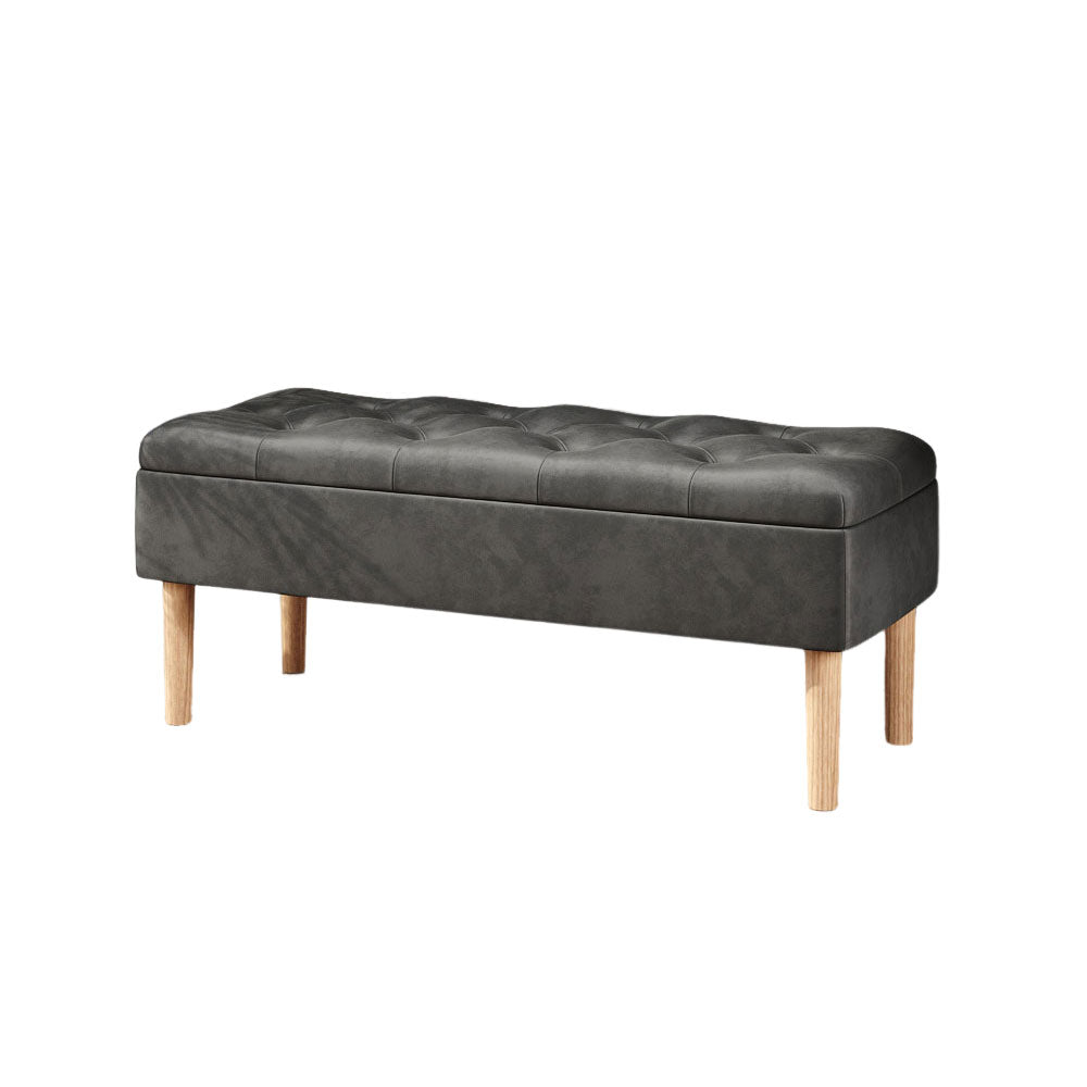 Velvet Storage Bench With Rubber Wooden Leg