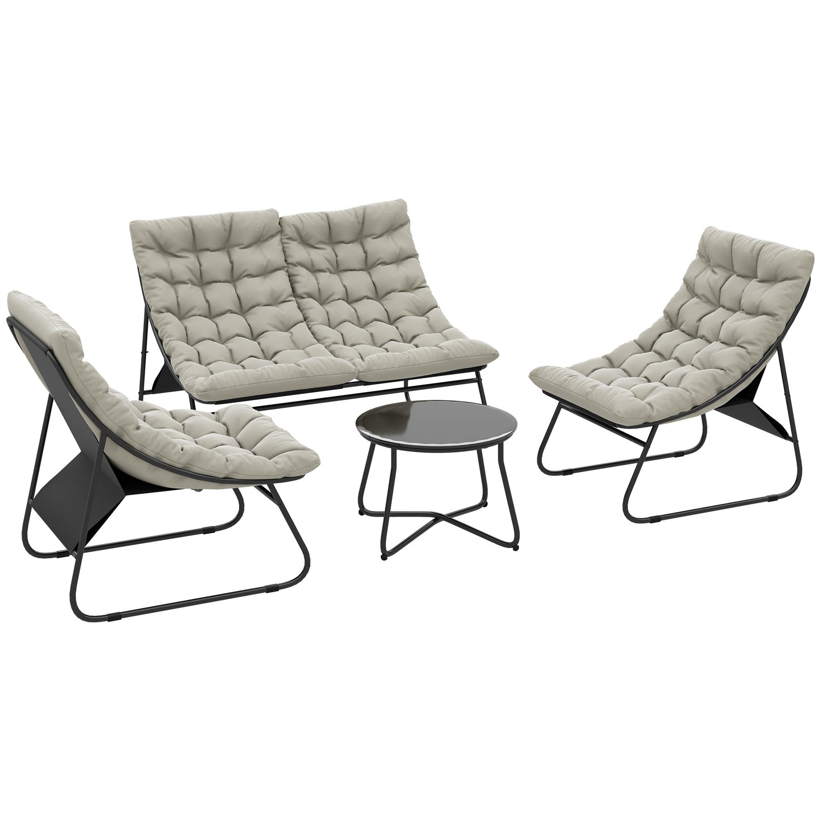 4 Pc Garden Furniture Set With Loveseat, Chairs, Table | Light Grey