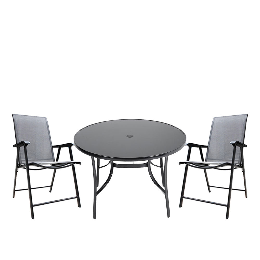 3 Pcs Bistro Set Glass Top Tempered Glass Outdoor Table and Chairs