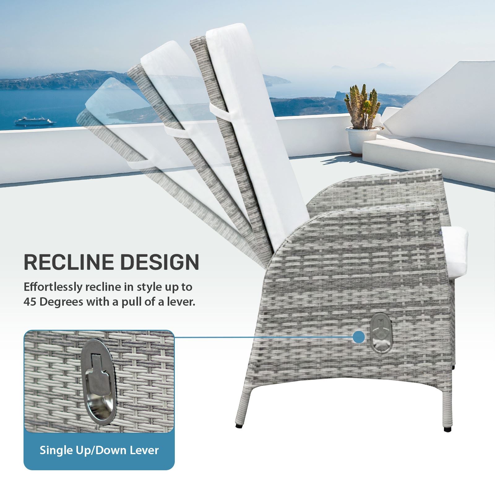 Lisbon Pack Of Rattan Reclining Dining Chairs | Set-of-6 | Mixed Grey