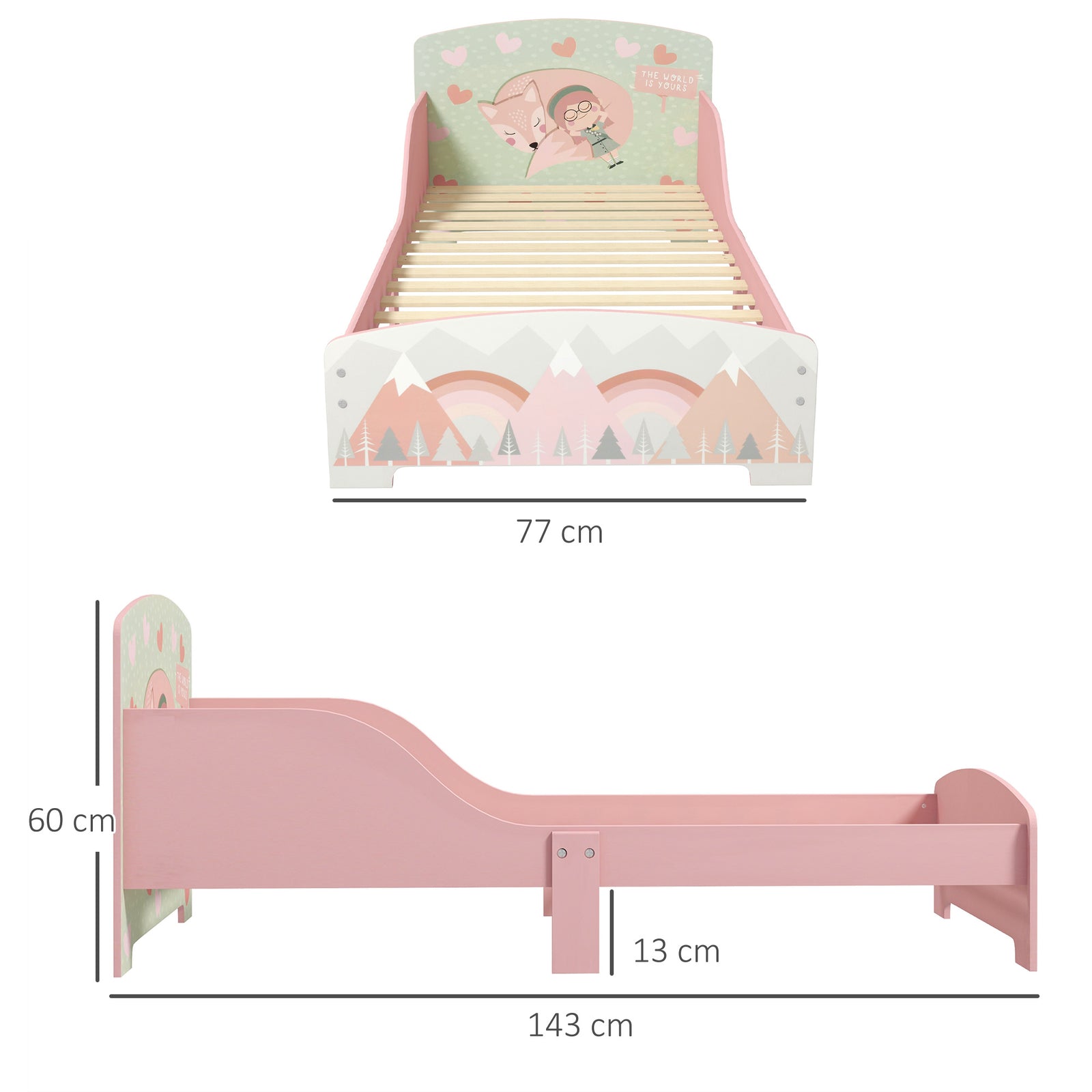 Toddler Bed Frame, Kids Bedroom Furniture For Ages 3-6 Years | Pink