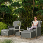 5 Piece Rattan Set With Recliners, 2-tier Coffee Table | Charcoal Grey